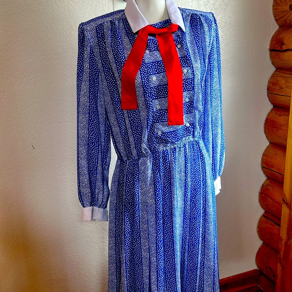 1980s vintage BGB Ltd bishop sleeve, double breasted dress.
